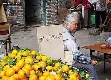 老人卖橘子：甜过初恋(点击浏览下一张趣图)