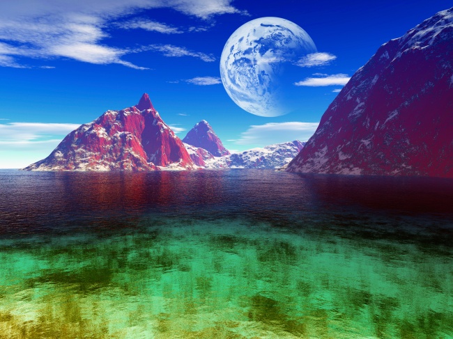 蓝天月亮山水风景图片(点击浏览下一张趣图)