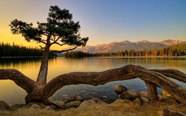 平静的湖泊黄昏美景图片(点击浏览下一张趣图)