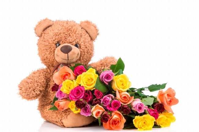 泰迪熊玩偶与玫瑰花图片(点击浏览下一张趣图)