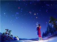 一个女孩在雪地仰望蓝色星空的手机壁纸